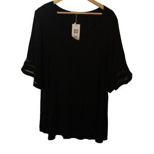 NWT Ekouaer Black Sheer Bathing Suit V-neck‎ 3/4 Sleeve Cover Up Size Medium